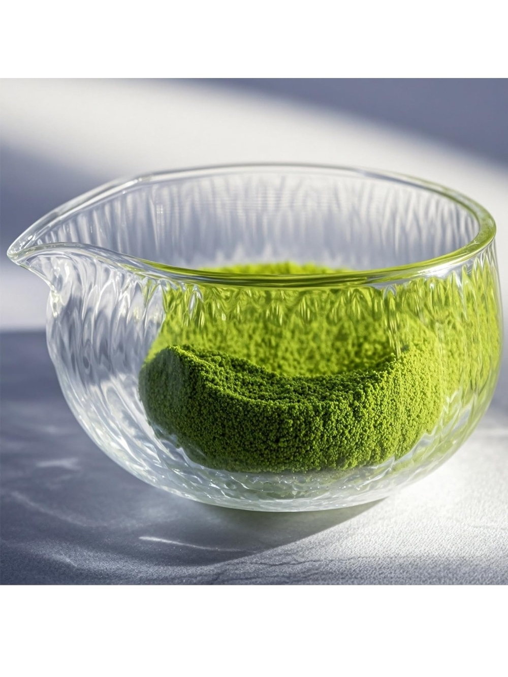 Deep Textured Glass Matcha Bowl With Spout,Glass Chawan MatchaGreenTeaWhiskBowl